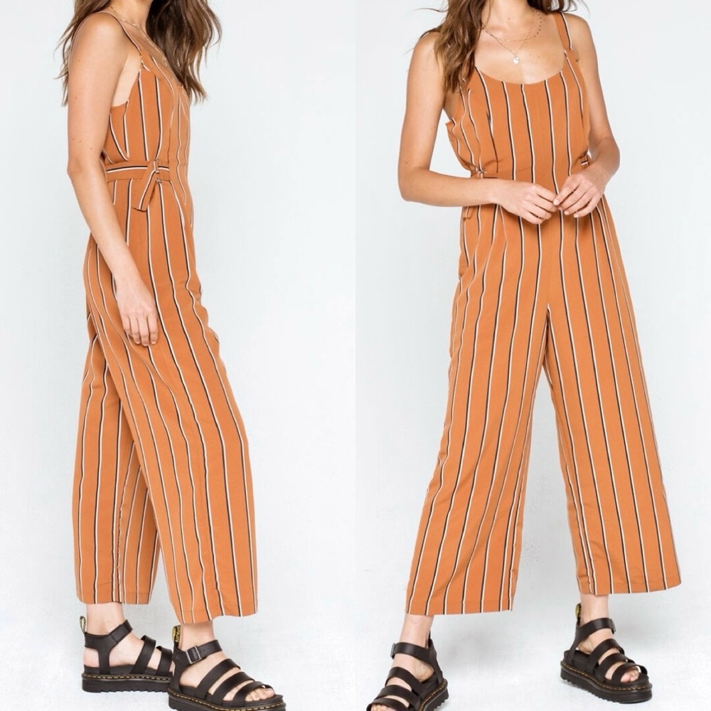 Striped Side Buckle Wide Leg Jumpsuit